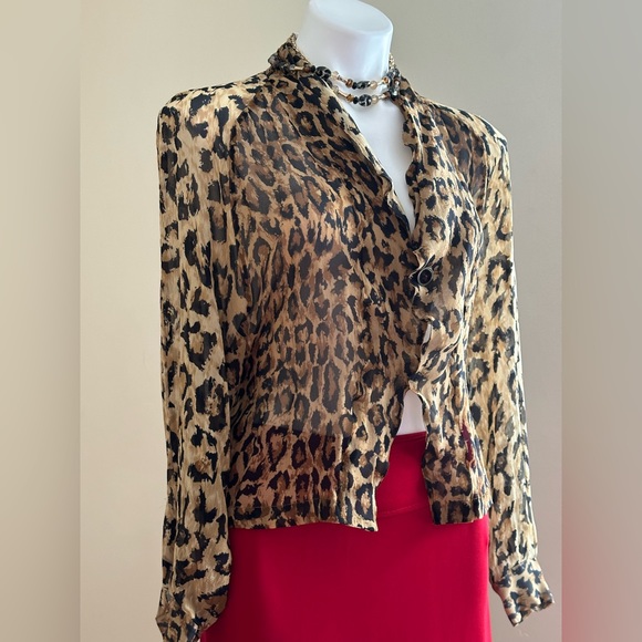 Vintage Anne Pinkerton Sheer Animal Print Leopard Blouse SZ S Good Condition - Picture 3 of 13